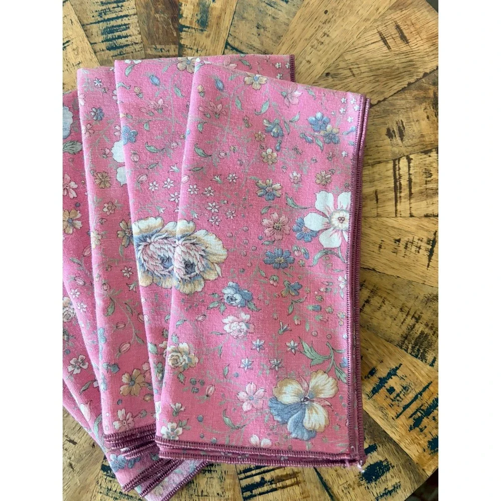 Vintage Pink Floral Cloth Napkins Set of 6 Cottagecore‎ Shabby Chic Tableware